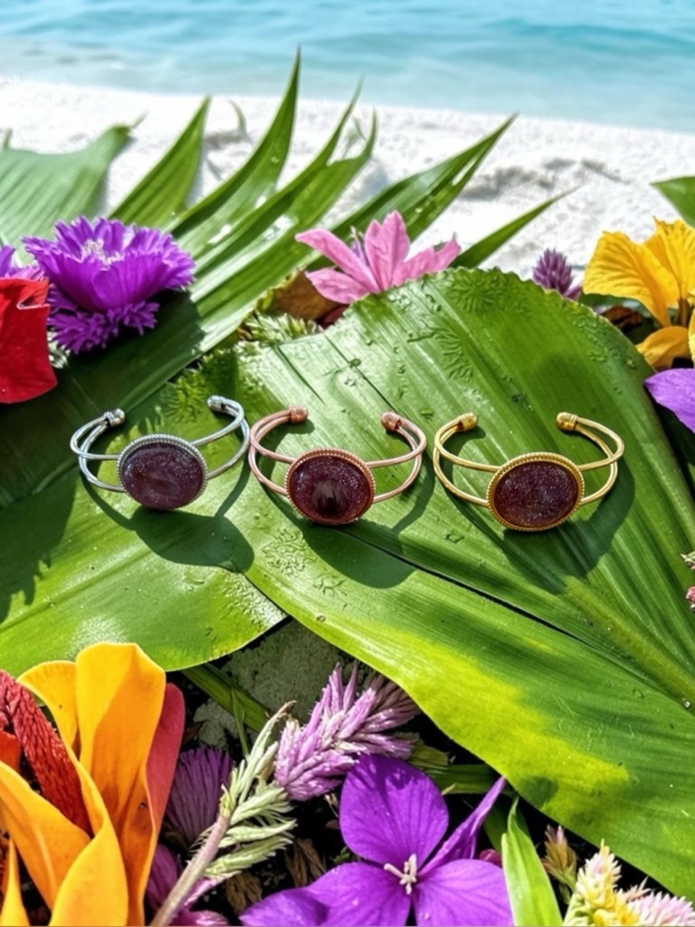 Key West Artist Tri-color Set of Resin Art Bangles
